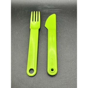 Tupperware Baby Child Kid Fork Knife Travel Feeding Utensils Set Verde Green Vtg